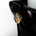 Silver enamel chalcedony cubic zirconia earrings 1