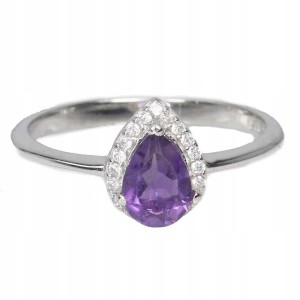 Srebrny pierścionek natural ametyst cyrkonie 16.5