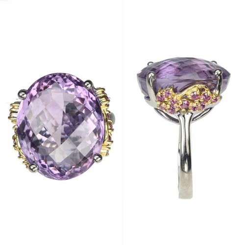 Amethyst ring 25.45 ct, garnet silver, size 15