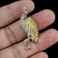 Silver brooch 925 natural diopsid sapphires bird