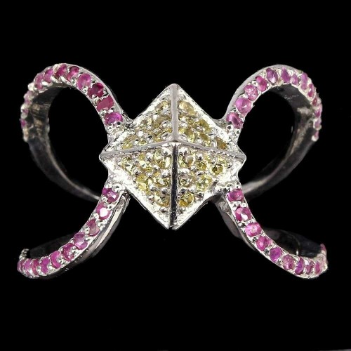 Pierścionek 925 srebrny rubiny szafiry r 13