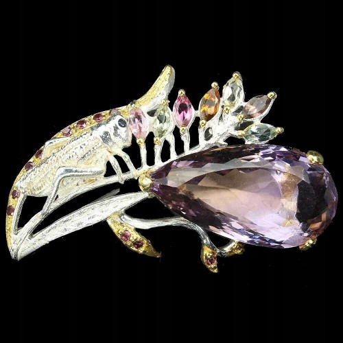 Broszka srebro świerszcz 27x14mm ametryn turmaliny