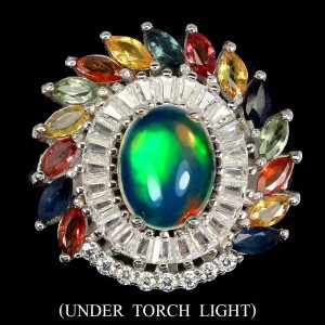 Srebrny pierścionek opal szafiry r 17 4