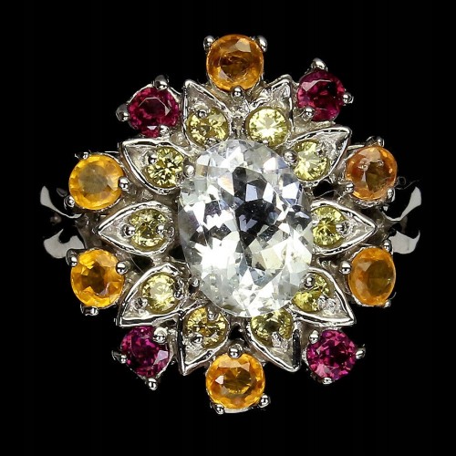 Pierścionek naturalny akwamaryn szafiry r 16.5