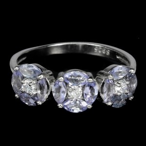 Pierścionek srebrny tanzanity białe topazy r 14
