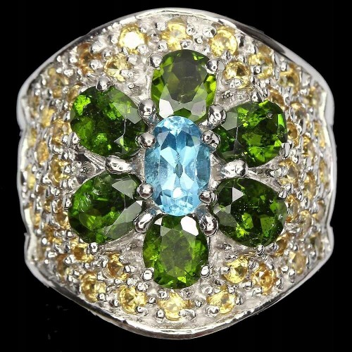 Pierścionek naturalne diopsydy szafiry r 16 topaz