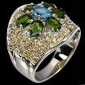 Pierścionek naturalne diopsydy szafiry r 16 topaz