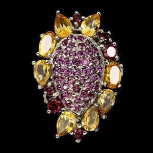 Pierścionek 925 naturalne granaty cytryny r 16