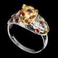 Ring, tiger, rhodolite garnet, size 19.5 silver