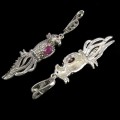Silver earrings 925 rubies marcasites birds 1