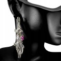 Silver earrings 925 rubies marcasites birds 1