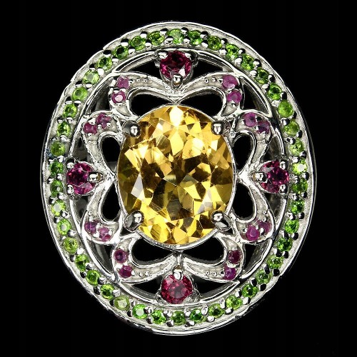 Ring, 925, garnet citrine diopsides, size 13