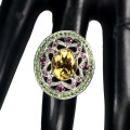 Ring, 925, garnet citrine diopsides, size 13