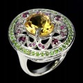 Ring, 925, garnet citrine diopsides, size 13