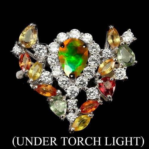 Natural opal sapphire silver ring, size 15