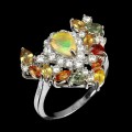 Natural opal sapphire silver ring, size 15