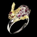 Silver ring garnet sapphires 925 size 16 rabbit