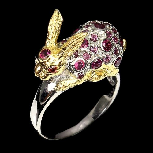 Silver ring garnet sapphires 925 size 16 rabbit