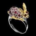 Silver ring garnet sapphires 925 size 16 rabbit