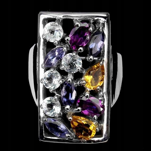 Pierścionek 925 tanzanity akwamaryny cytryny r 16