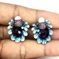Silver enameled earrings with cubic  zirconia AAA frog 1