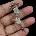 Silver diopsid sapphires tourmaline flower brooch