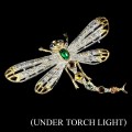 Black opal silver brooch natural, dragonfly sapphires