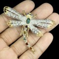 Black opal silver brooch natural, dragonfly sapphires