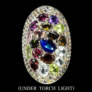 Srebrny pierścionek czarny opal natural szafiry 17