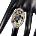 Silver ring, black opal natural sapphires size 17