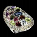 Silver ring, black opal natural sapphires size 17