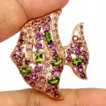 Silver brooch diopsid garnet rhodolite fish