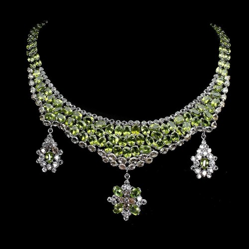 925 naszyjnik perydoty cyrkony topazy certyfikat