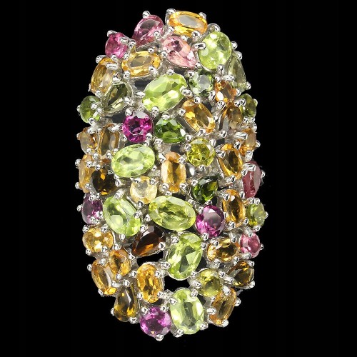 Natural olivine peridot tourmaline ring size 17