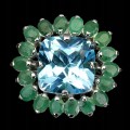 Ring, emeralds, silver ,topaz, natural size 14.5