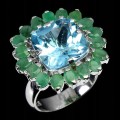 Ring, emeralds, silver ,topaz, natural size 14.5