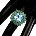 Ring, emeralds, silver ,topaz, natural size 14.5