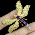 Natural amethyst dragonfly  diopside amethyst silver brooch