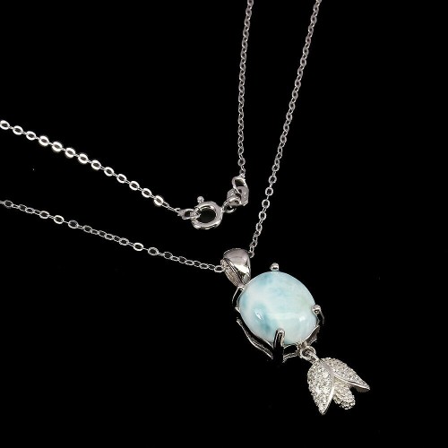 Srebrny naszyjnik larimar 12x10mm naturalny 925 2