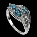 Ring 925 silver London Blue Topazes, size 14.5