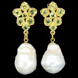 Srebrne kolczyki 925 naturalne oliwiny perły 6 1