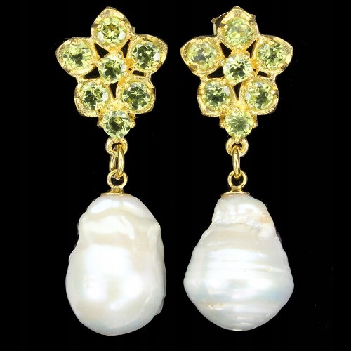 Srebrne kolczyki 925 naturalne oliwiny perły 6 1