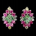 Silver earrings natural emeralds zircons rubies 1