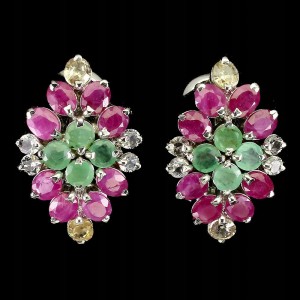 Srebrne kolczyki natural szmaragdy cyrkony rubiny1