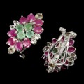 Silver earrings natural emeralds zircons rubies 1