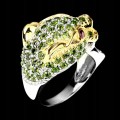 Silver ring tiger diopside, garnet, size 17