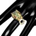 Silver ring tiger diopside, garnet, size 17
