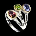 Srebrny pierścionek iolit diopsyd granat r 15.5