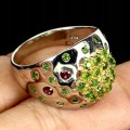 Ring, silver diopside 925, garnet size 17 2
