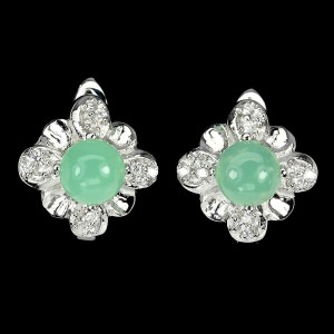 Srebrne kolczyki naturalne chryzoprazy kwiaty 1